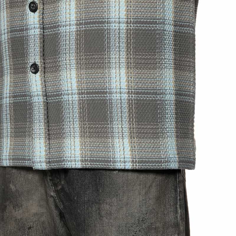 BARNEYS NEW YORK オーバーフィット ワッフルチェック柄シャツ BLUE
