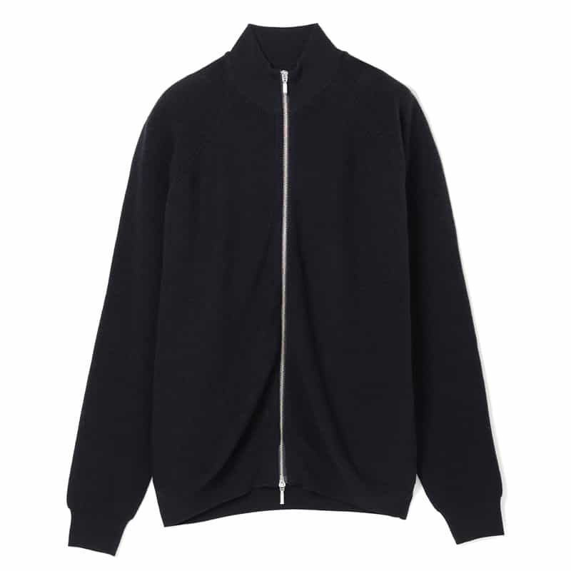 BARNEYS NEW YORK ハイネックジップアップニットカーディガン NAVY