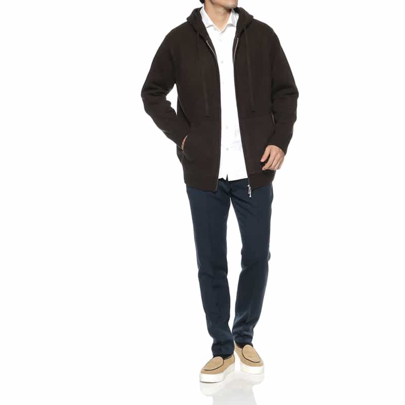 BARNEYS NEW YORK ジップアップニットパーカー BROWN