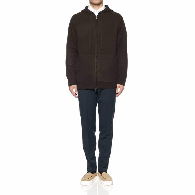BARNEYS NEW YORK ジップアップニットパーカー BROWN