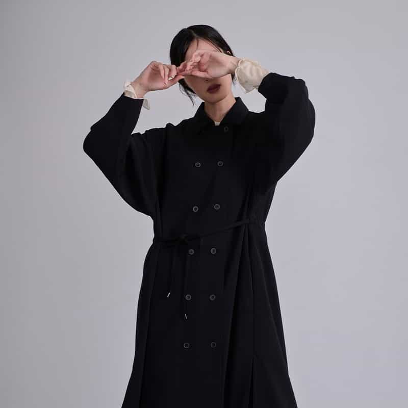 BARNEYS NEW YORK シャツコート ベルテッドドレス BLACK