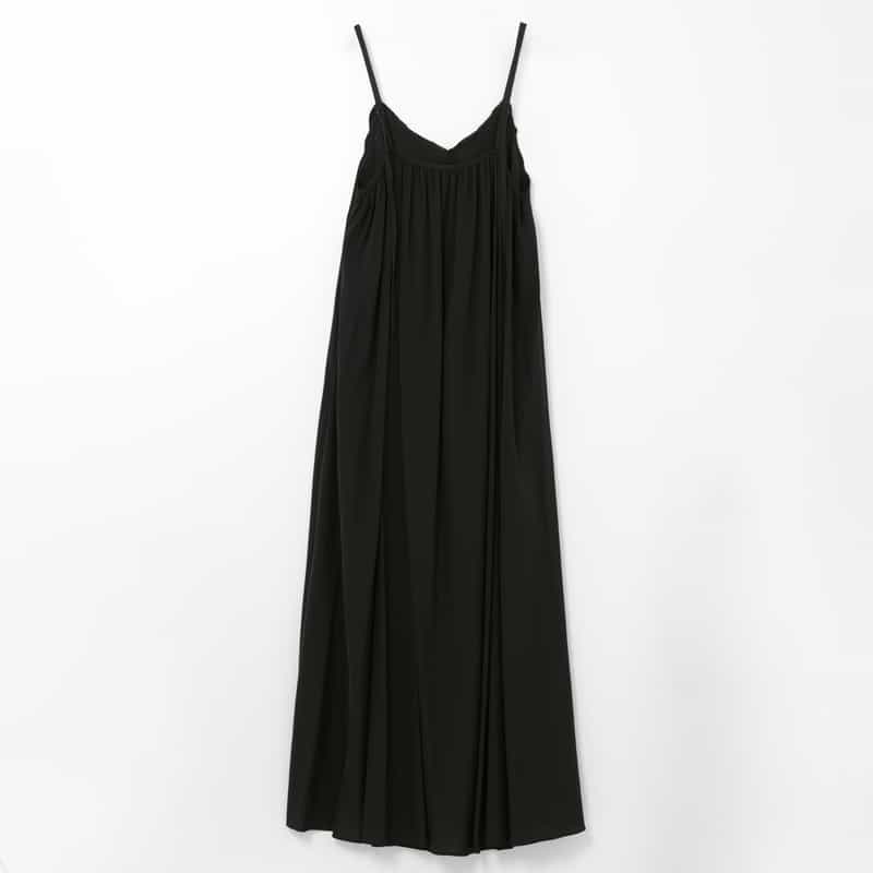 BARNEYS NEW YORK ウォッシャブル ギャザーキャミソールドレス BLACK