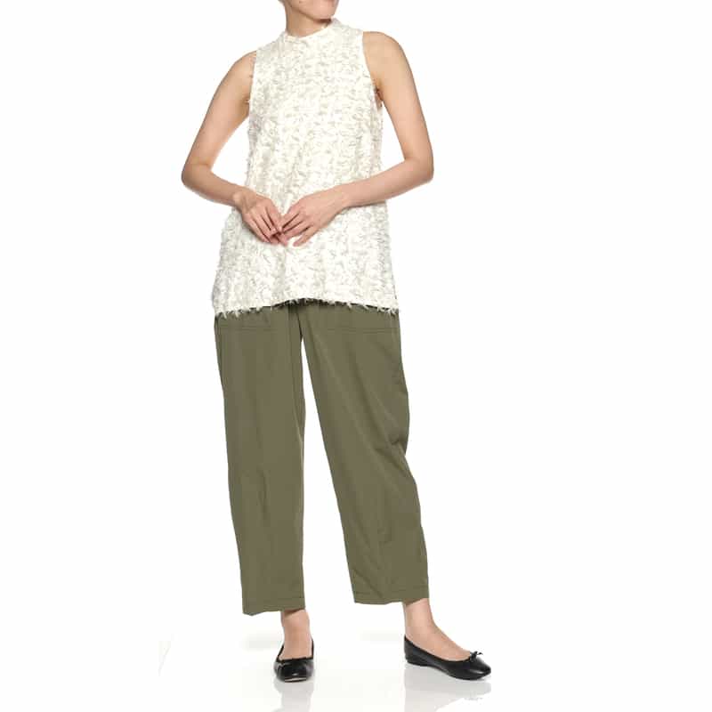 BARNEYS NEW YORK ウォッシャブル タック入りワイドパンツ KHAKI
