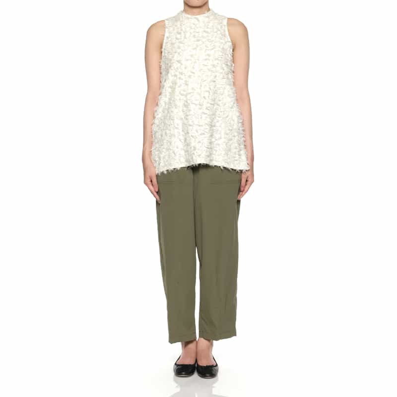 BARNEYS NEW YORK ウォッシャブル タック入りワイドパンツ KHAKI