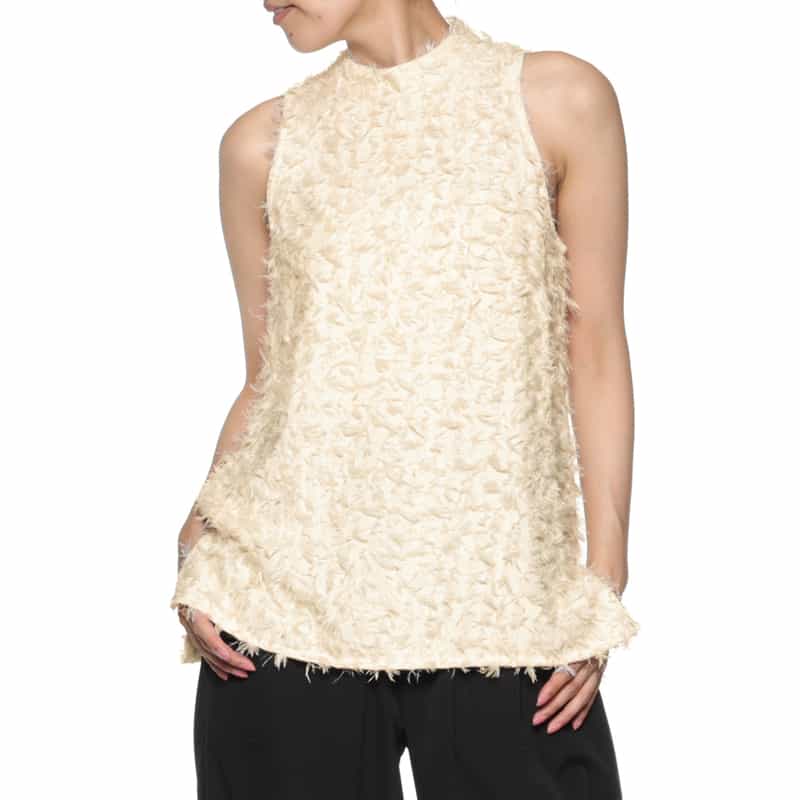 BARNEYS NEW YORK ウォッシャブル シャギー素材ノースリーブ WHITE
