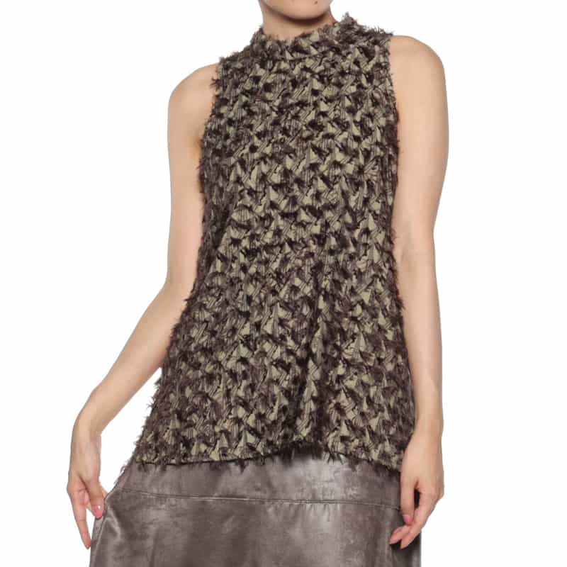 BARNEYS NEW YORK ウォッシャブル シャギー素材ノースリーブ BROWN