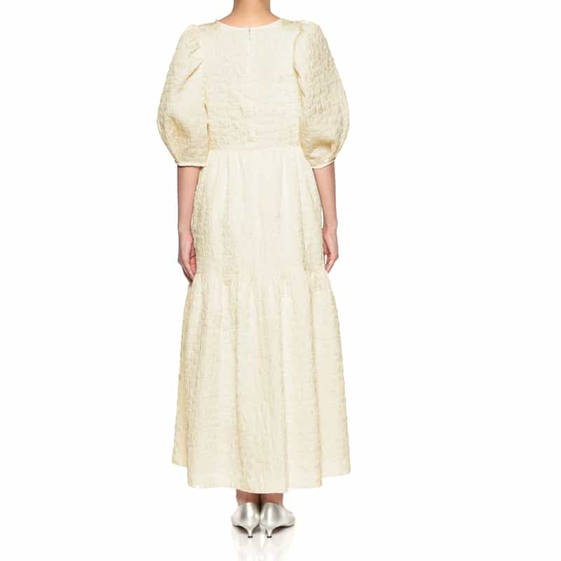 BARNEYS NEW YORK ウォッシャブル ジャガード生地フレアドレス WHITE