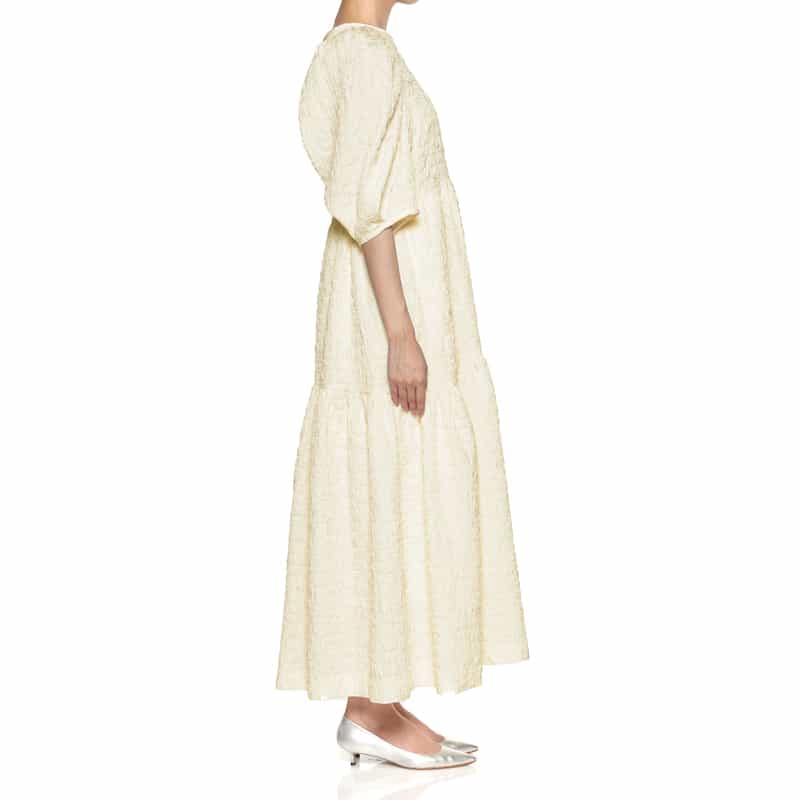 BARNEYS NEW YORK ウォッシャブル ジャガード生地フレアドレス WHITE