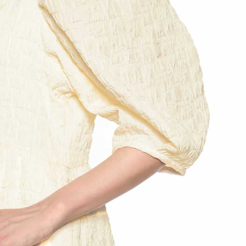 BARNEYS NEW YORK ウォッシャブル ジャガード生地フレアドレス WHITE