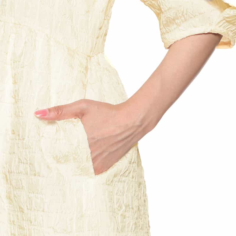 BARNEYS NEW YORK ウォッシャブル ジャガード生地フレアドレス WHITE