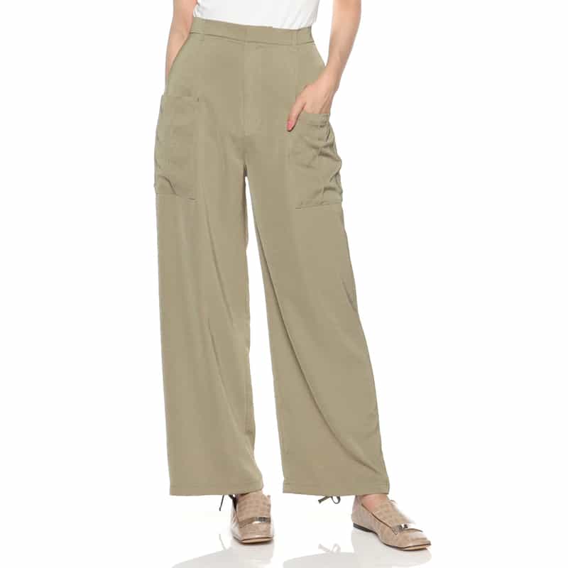 BARNEYS NEW YORK ウォッシャブル サテン生地カーゴパンツ KHAKI