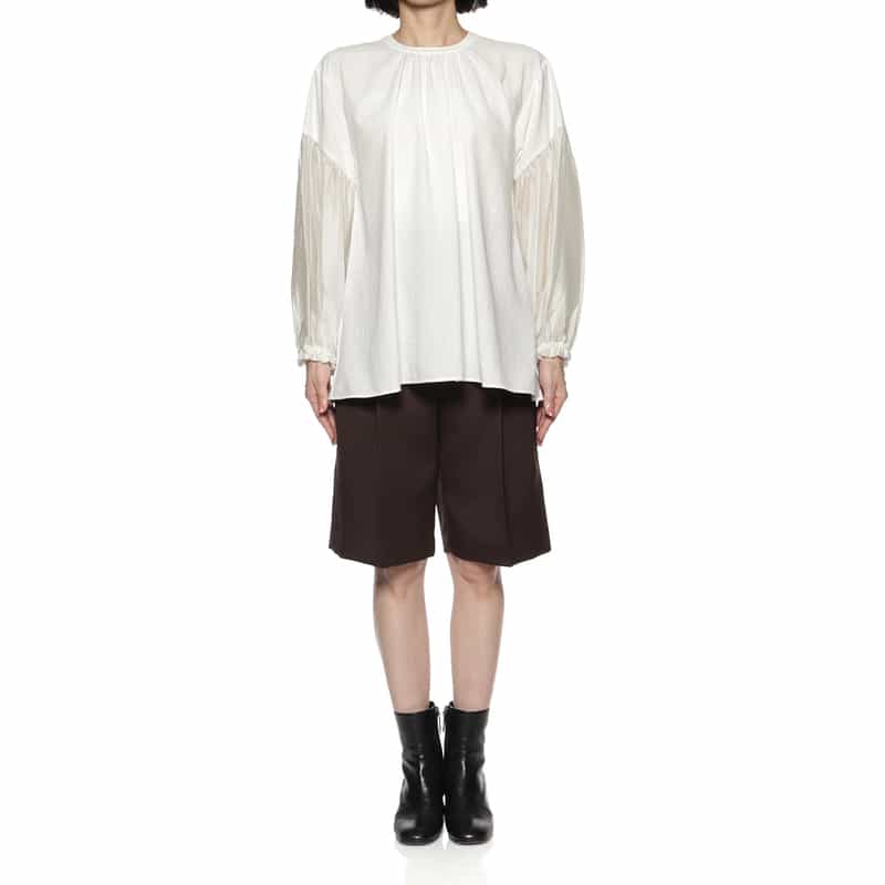 BARNEYS NEW YORK ウォッシャブル ギャザーブラウス WHITE