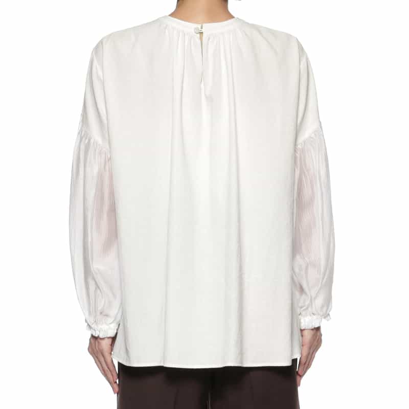 BARNEYS NEW YORK ウォッシャブル ギャザーブラウス WHITE