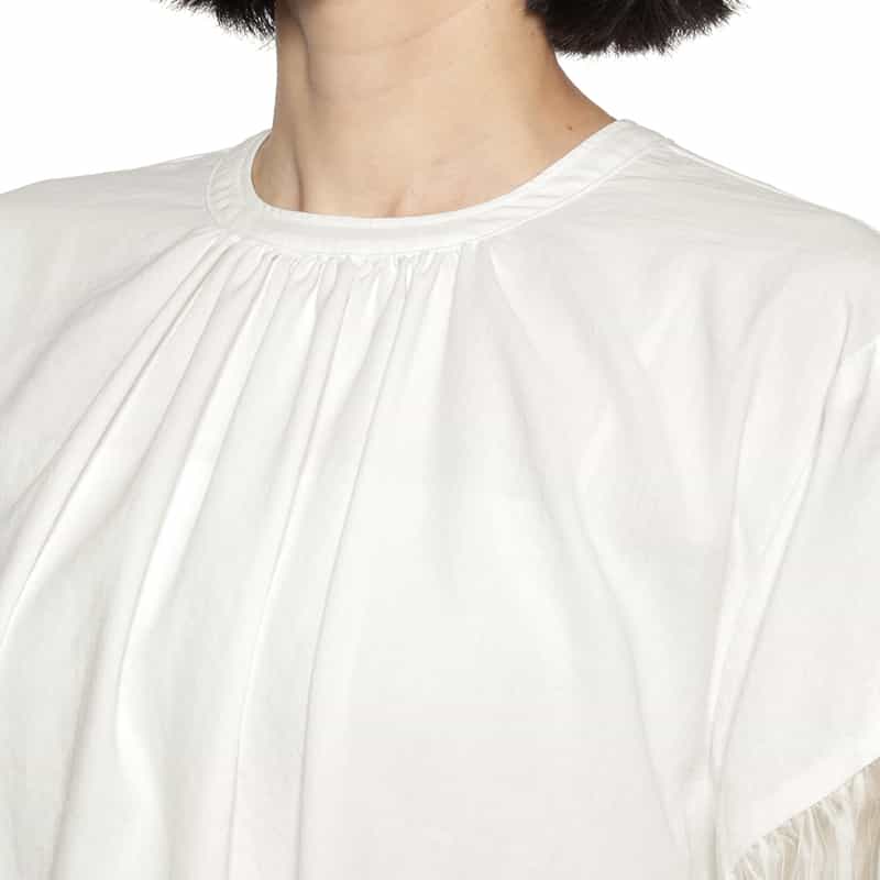 BARNEYS NEW YORK ウォッシャブル ギャザーブラウス WHITE