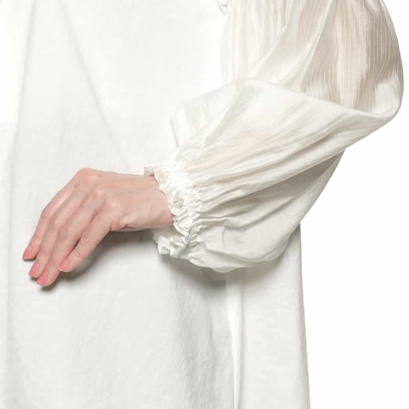 BARNEYS NEW YORK ウォッシャブル ギャザーブラウス WHITE