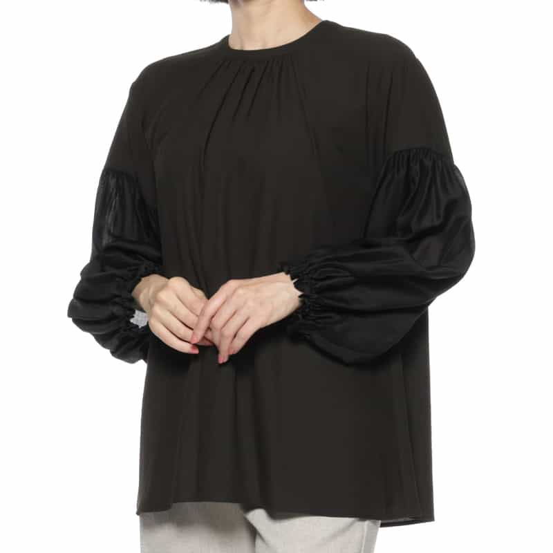 BARNEYS NEW YORK ウォッシャブル ギャザーブラウス BLACK