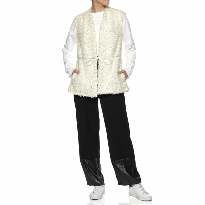 BARNEYS NEW YORK ウォッシャブル フリンジジャカードジレ WHITE