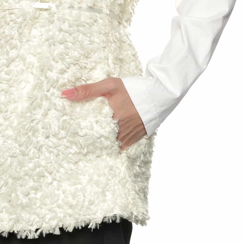 BARNEYS NEW YORK ウォッシャブル フリンジジャカードジレ WHITE