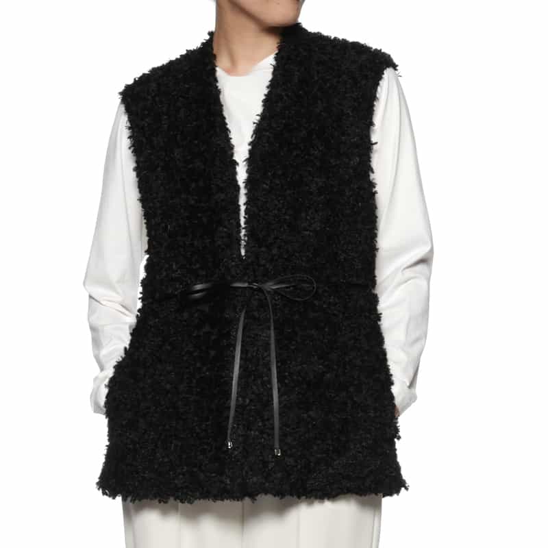 BARNEYS NEW YORK ウォッシャブル フリンジジャカードジレ BLACK