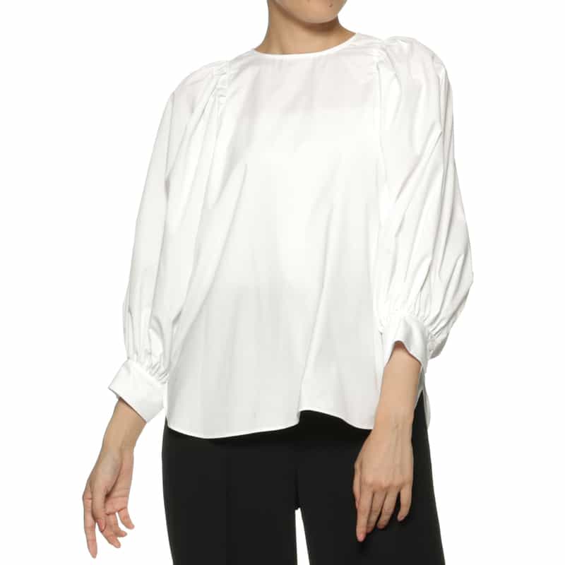 BARNEYS NEW YORK ウォッシャブル ボリュームスリーブブラウス WHITE