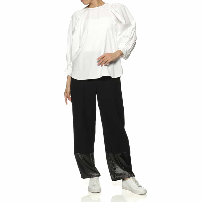 BARNEYS NEW YORK ウォッシャブル ボリュームスリーブブラウス WHITE