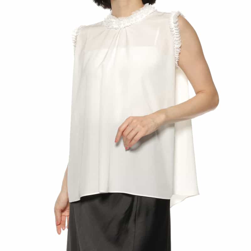 BARNEYS NEW YORK ウォッシャブル ノースリーブブラウス WHITE