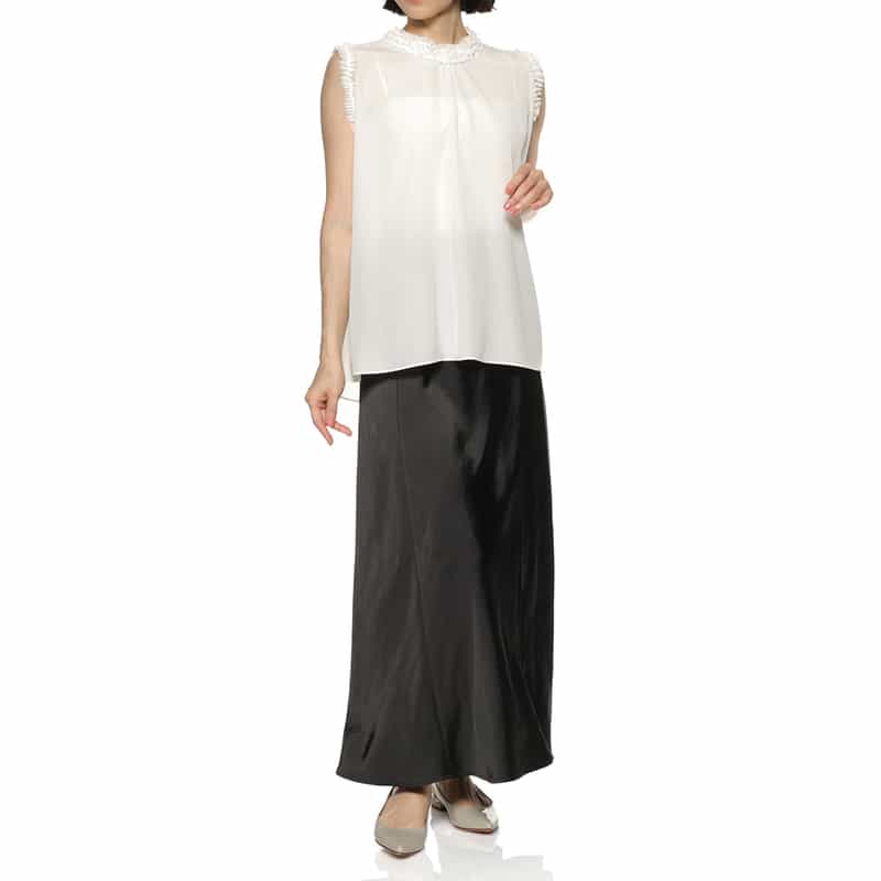 BARNEYS NEW YORK ウォッシャブル ノースリーブブラウス WHITE