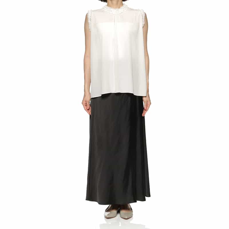 BARNEYS NEW YORK ウォッシャブル ノースリーブブラウス WHITE