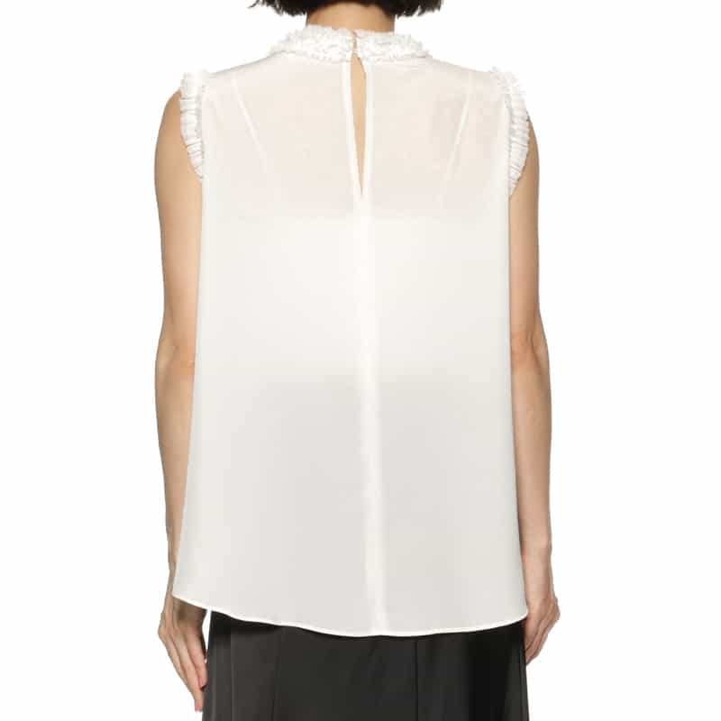 BARNEYS NEW YORK ウォッシャブル ノースリーブブラウス WHITE