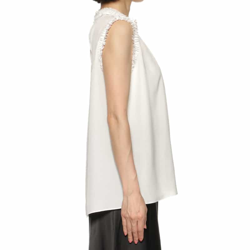 BARNEYS NEW YORK ウォッシャブル ノースリーブブラウス WHITE