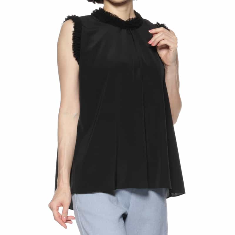 BARNEYS NEW YORK ウォッシャブル ノースリーブブラウス BLACK