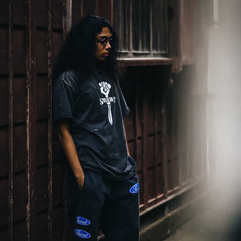 SAINT MXXXXXX SAINT MXXXXXX＜セント マイケル＞ ヴィンテージ加工プリントTシャツ BLACK