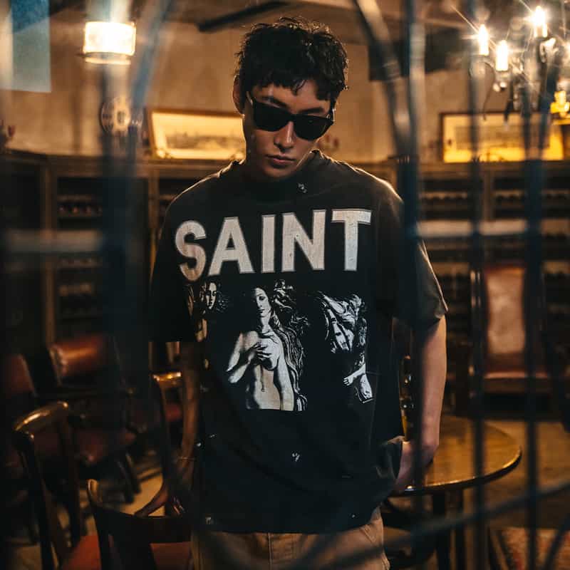 SAINT MXXXXXX SAINT MXXXXXX＜セント マイケル＞ ヴィンテージ加工プリントTシャツ BLACK