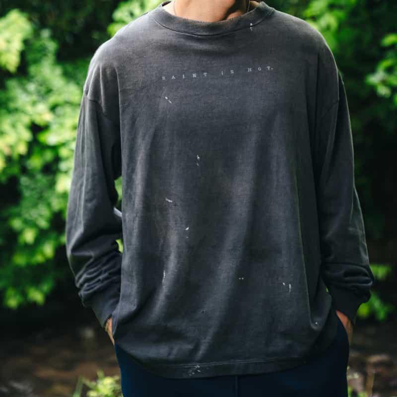 SAINT MXXXXXX SAINT MXXXXXX＜セント マイケル＞ ヴィンテージ加工ロングスリーブプリントTシャツ BLACK