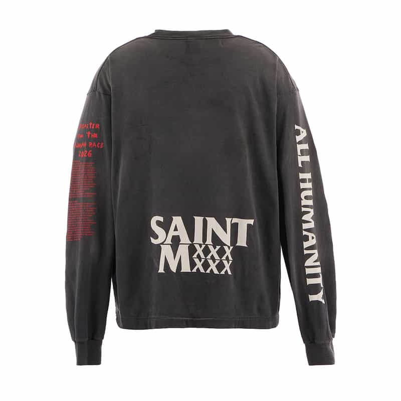 SAINT MXXXXXX SAINT MXXXXXX<セント マイケル> ヴィンテージ加工ロングスリーブプリントTシャツ BLACK