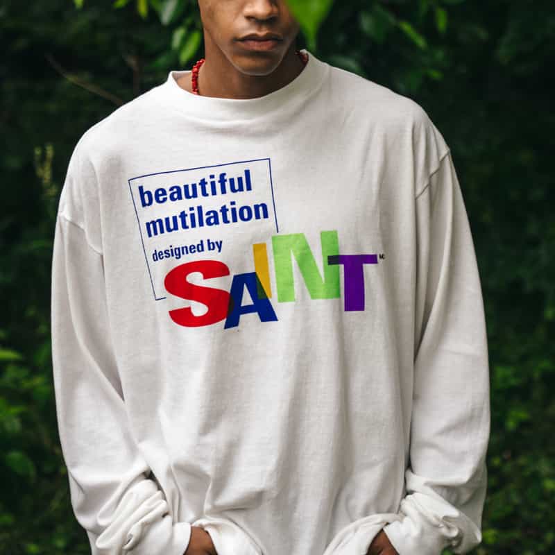 SAINT MXXXXXX SAINT MXXXXXX＜セント マイケル＞ プリントロゴ入りロングスリーブTシャツ WHITE