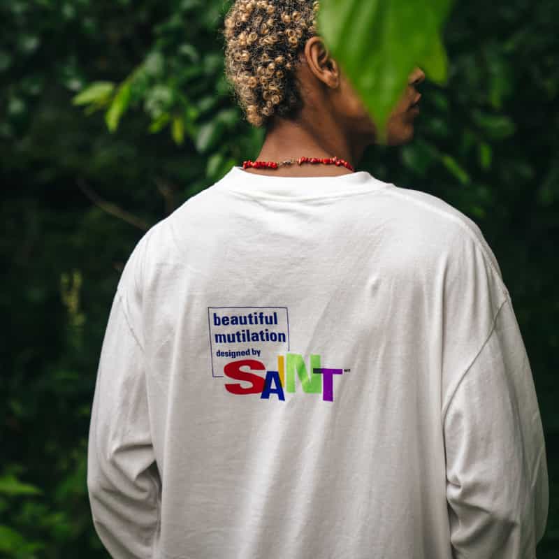 SAINT MXXXXXX SAINT MXXXXXX＜セント マイケル＞ プリントロゴ入りロングスリーブTシャツ WHITE