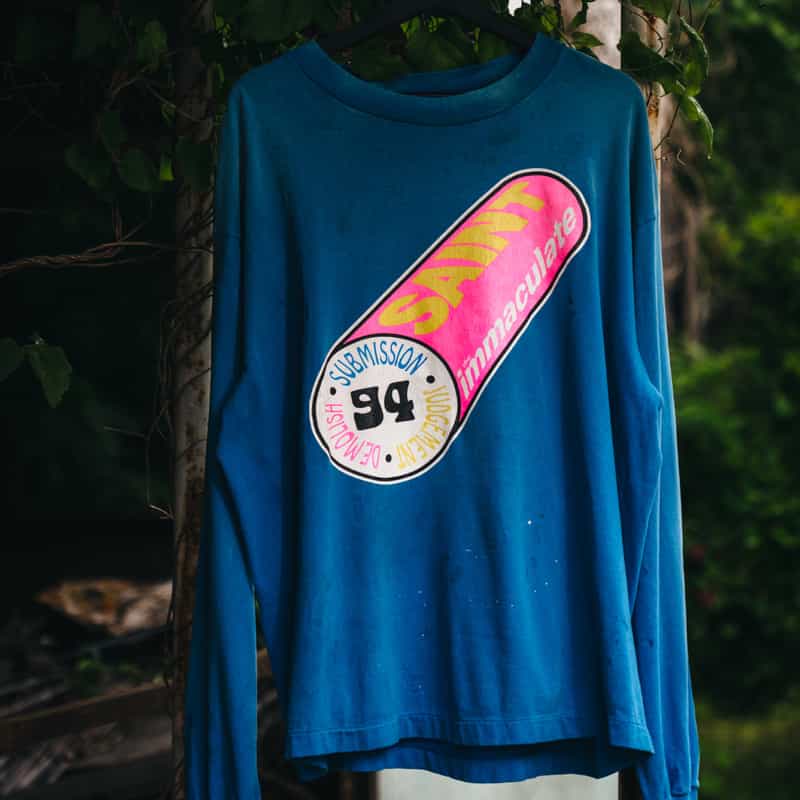 SAINT MXXXXXX SAINT MXXXXXX＜セント マイケル＞ ヴィンテージ加工プリントロゴ入りロングスリーブTシャツ BLUE