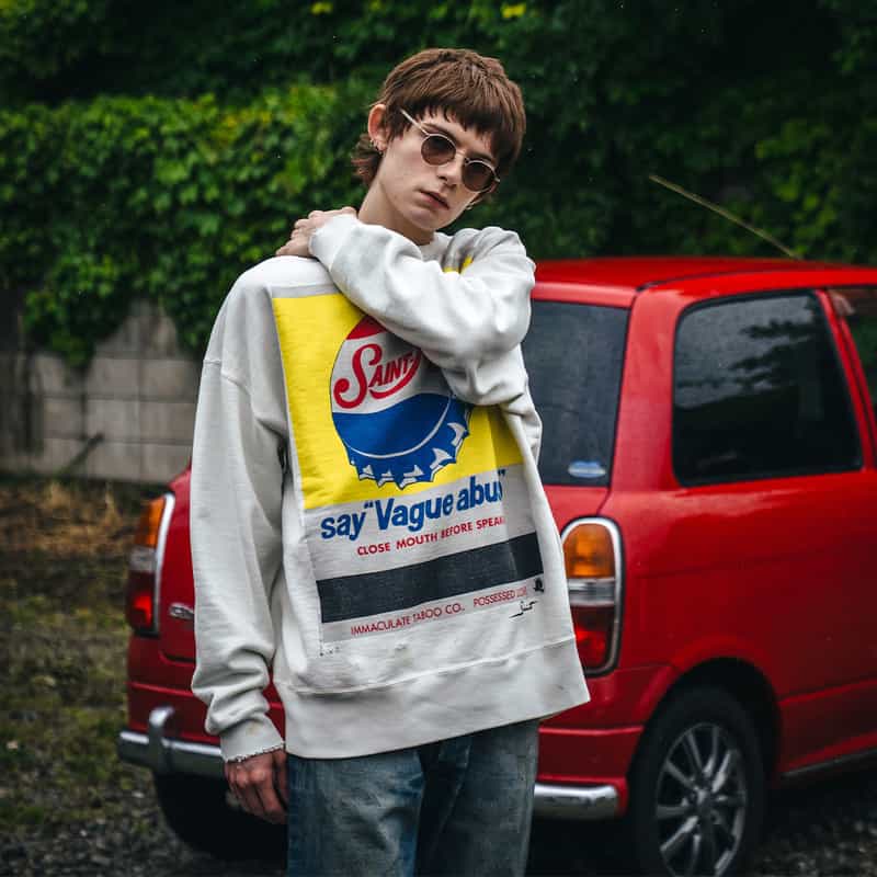 SAINT MXXXXXX SAINT MXXXXXX＜セント マイケル＞ ヴィンテージ加工スウェットプルオーバー WHITE