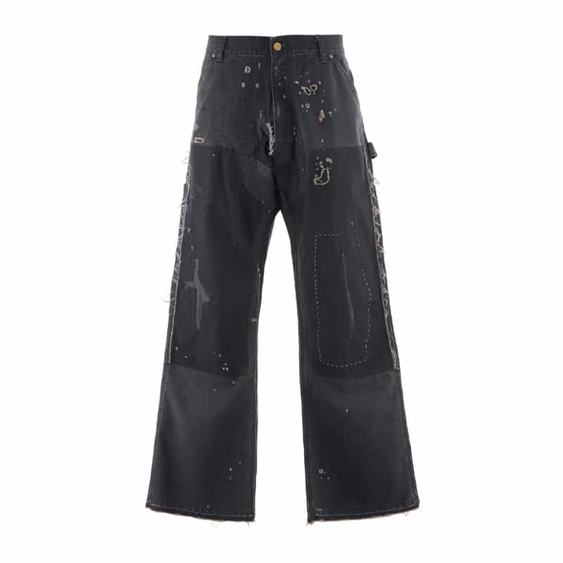 SAINT MXXXXXX SAINT MXXXXXX＜セント マイケル＞ ヴィンテージ加工ダブルニーパンツ BLACK