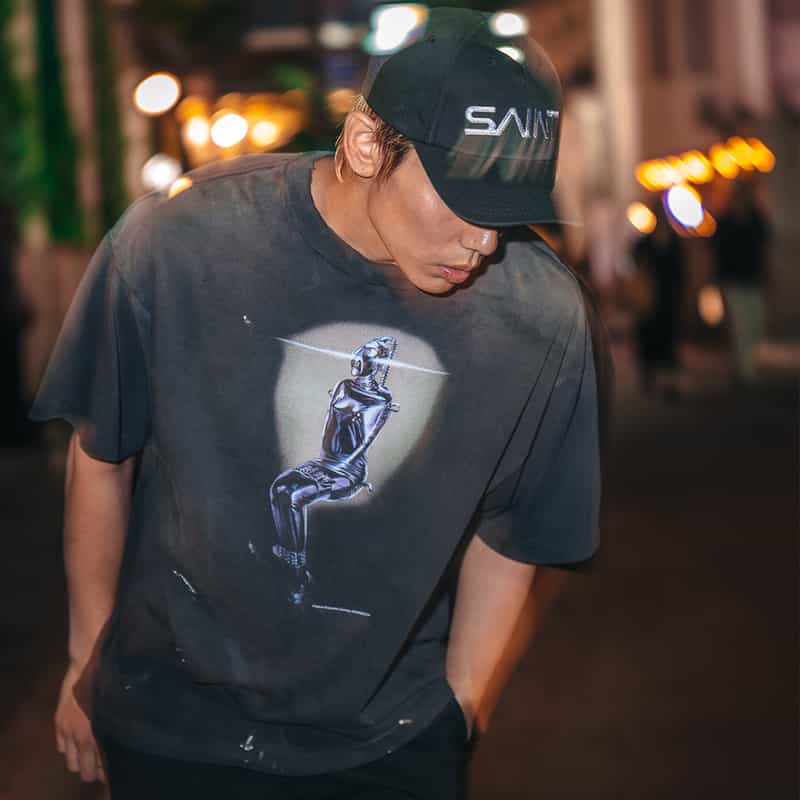 SAINT MXXXXXX SAINT MXXXXXX＜セント マイケル＞ ロゴ入りベースボールキャップ BLACK