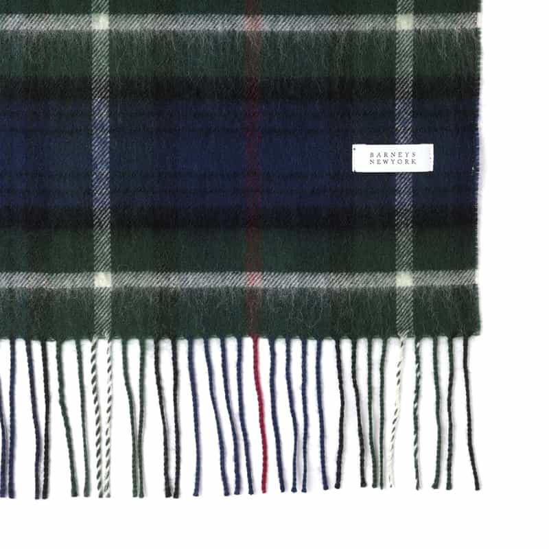 BARNEYS NEW YORK チェック柄フリンジスカーフ GREEN