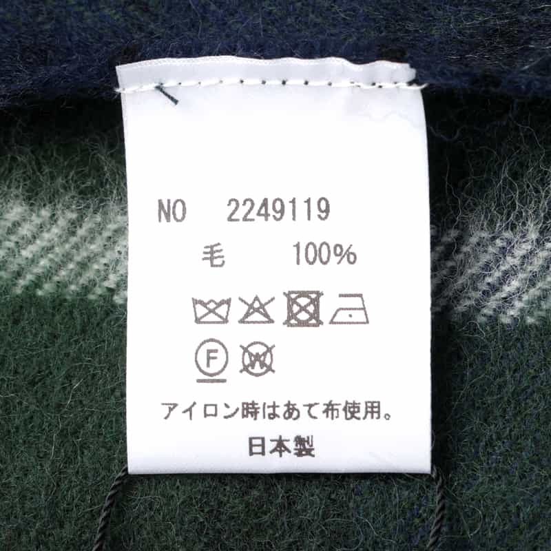 BARNEYS NEW YORK チェック柄フリンジスカーフ GREEN