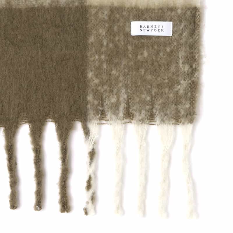 BARNEYS NEW YORK チェック柄フリンジスカーフ BROWN