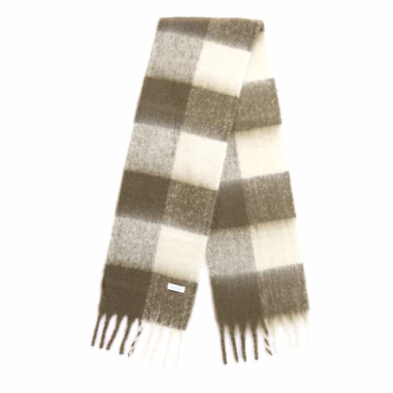 BARNEYS NEW YORK チェック柄フリンジスカーフ BROWN