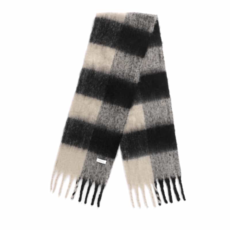 BARNEYS NEW YORK チェック柄フリンジスカーフ BLACK