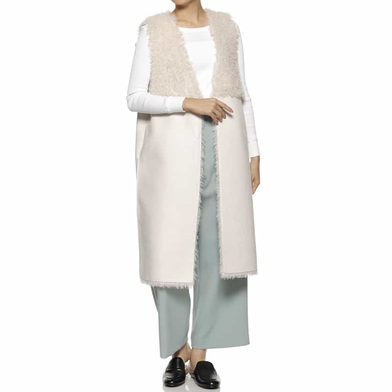 BARNEYS NEW YORK フェイクファー リバーシブル ロングベスト OFF WHITE