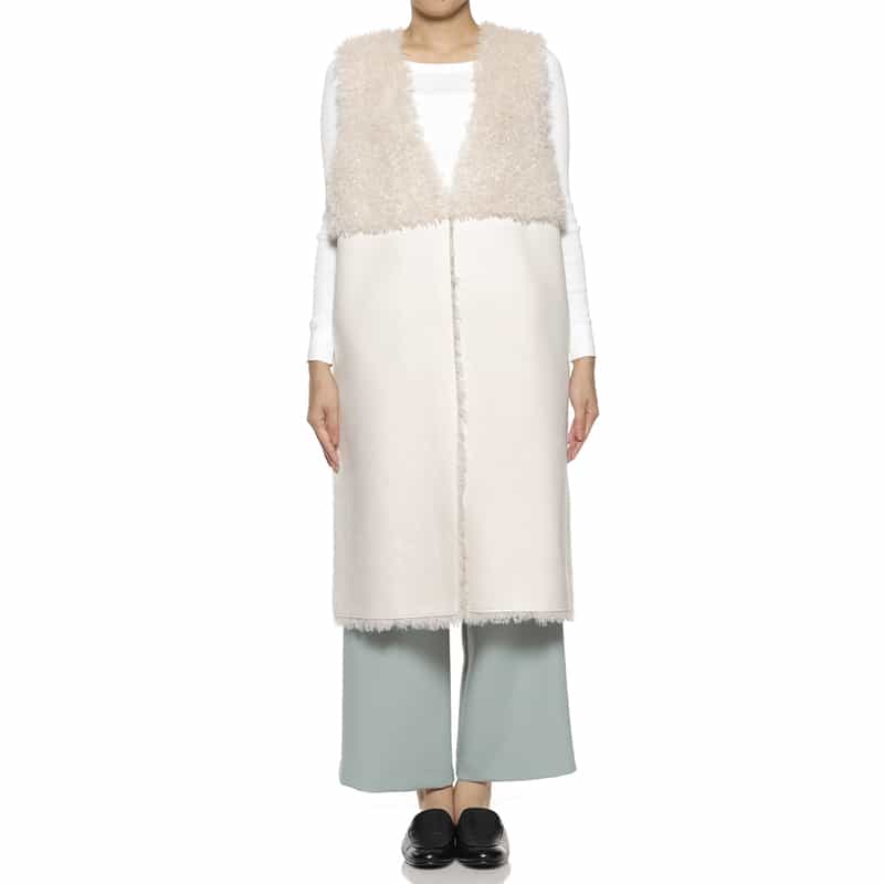 BARNEYS NEW YORK フェイクファー リバーシブル ロングベスト OFF WHITE