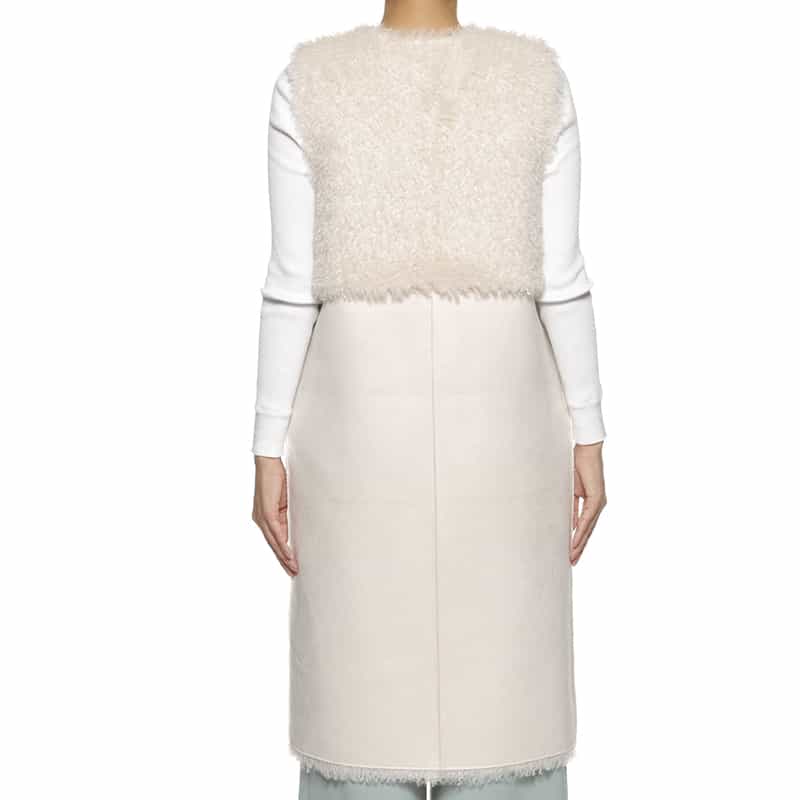 BARNEYS NEW YORK フェイクファー リバーシブル ロングベスト OFF WHITE