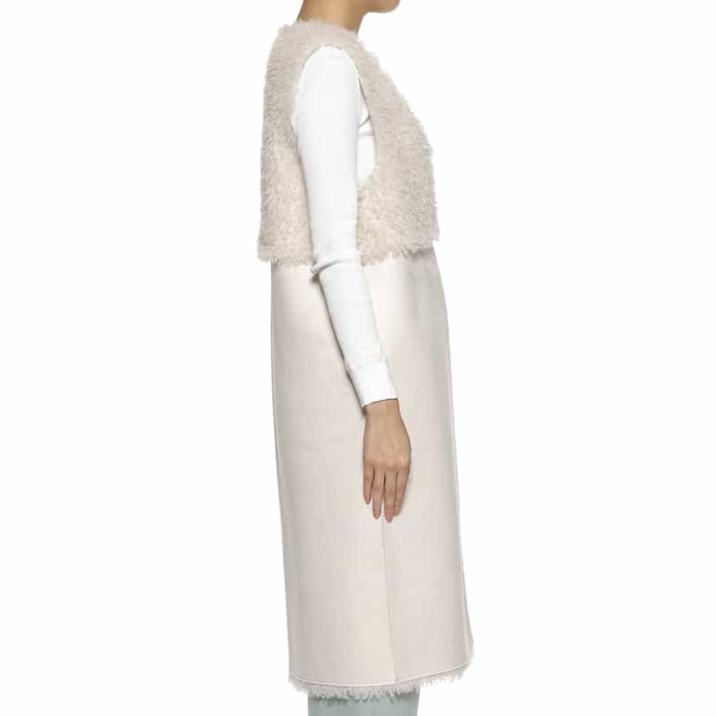 BARNEYS NEW YORK フェイクファー リバーシブル ロングベスト OFF WHITE